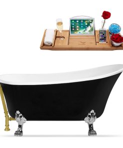 59" Streamline N344CH-BGL Clawfoot Tub and Tray With External Drain