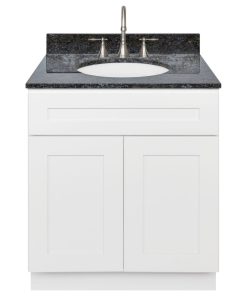 30" Bathroom Vanity, Blue Butterfly Granite Top, Faucet LB7B, Alpina White