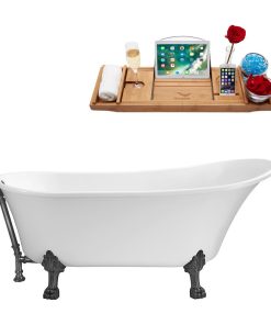 59" Streamline N341BGM-BGM Soaking Clawfoot Tub and Tray With External Drain