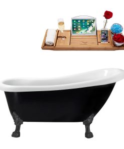 61" Streamline N481BGM-IN-BL Clawfoot Tub and Tray With Internal Drain