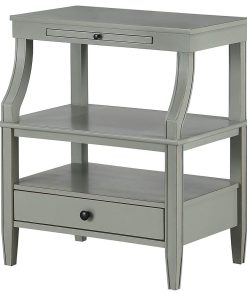 Transitional End Table, Poplar Wood Frame With Drawer & Pull Out Tray, Gray
