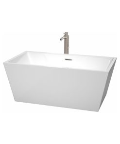 Wyndham Collection Sara 59" Freestanding Bathtub, White, Floor Mounted Faucet