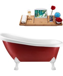 61" Streamline N482WH-IN-WH Clawfoot Tub and Tray With Internal Drain
