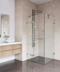 VIGO Monteray 34"x34" Frameless Shower Enclosure Without Base, Brushed Nickel
