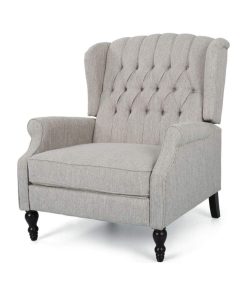 Traditional Recliner, Oversized Design With Button Tufted Wingback, Light Gray