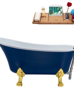 63" Streamline N368GLD-BGM Soaking Clawfoot Tub and Tray With External Drain