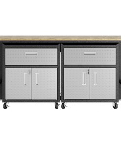 3-Piece Fortress Mobile Space-Saving Garage Cabinet and Worktable Set 4.0, Gray