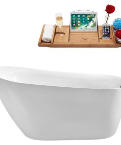 59" Streamline N280BGM Soaking Freestanding Tub and Tray With Internal Drain