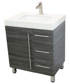Windbay 30" Free Standing Vanity, Dark Grey, White Integrated Sink and Counterto