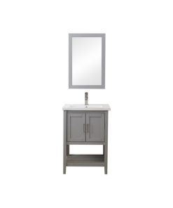24" Gray Vanity With Mirror, Upc Faucet And Basket