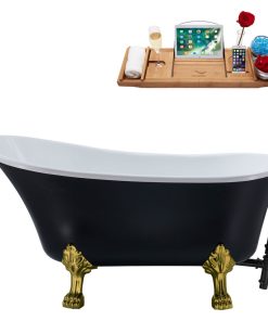 63" Streamline N353BGL-BL Soaking Clawfoot Tub and Tray With External Drain