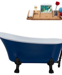 63" Streamline N368BL-BL Soaking Clawfoot Tub and Tray With External Drain