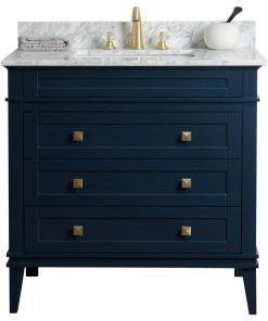 36" Single Sink Bathroom Vanity, Blue With Carrara Marble Top