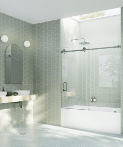 68-72x60-Frameless Bath Tub Sliding Shower Door Square Hardware, Polished Chrome