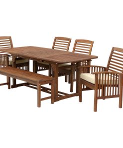 6-Piece Acacia Patio Dining Set With Cushions, Dark Brown