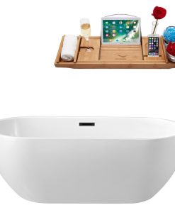 59" Streamline N140BL Soaking Freestanding Tub and Tray With Internal Drain