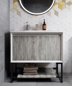 Swiss Madison Marseille Single, 2-Doors, Open Shelf Bathroom Vanity, Gray, 36"