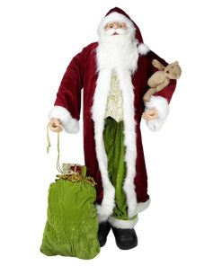 6' Standing Plush Christmas Santa Claus Figure With Teddy Bear and Gift Bag