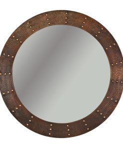 34" Hand Hammered Round Copper Mirror with Hand Forged Rivets