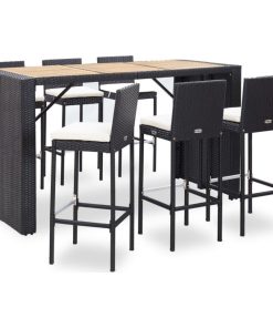 vidaXL Patio Bar Set and Cushions 7 Pieces Poly Rattan Black Garden Furniture