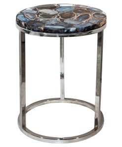 16 Inch Agate Accent Table Silver Contemporary