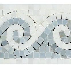 4"x12" Oriental White Polished Marble Wave Border, Blue-Gray Dots, Set of 50