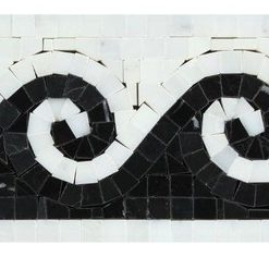4"x12" Oriental White Polished Marble Wave Border, Black Dots, Set of 50