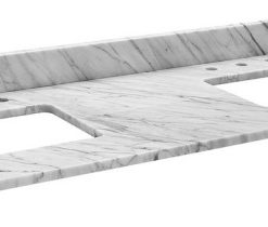 Stone Top Double Rectangular Undermount Sinks, White Carrara Marble, 61"