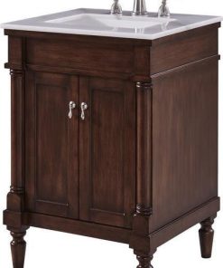 Vanity Cabinet Sink Brushed Steel Walnut Solid Wood 2 -Door