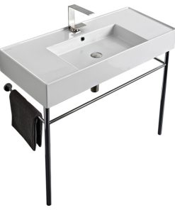 40" Ceramic Console Sink and Polished Chrome Stand, 1-Hole