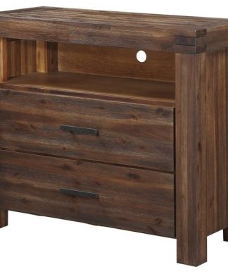 Wooden Media Chest with One Open Shelf and Two Drawers , Brick Brown