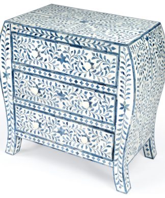 Trubadur Blue and White Bone Inlay 3 Drawer Chest, 5531417
