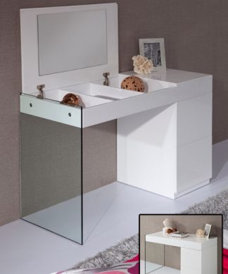 27" White Glass Floating Vanity With a Mirror