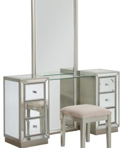 6-Drawer Console Table With Mirror and Stool, Ships, 2-Carton, Mirrored