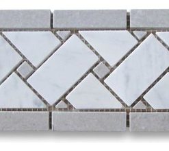 4"x12" White Basketweave Mosaic Border With Gray Dots Polished, Set of 50
