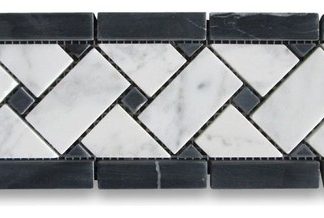 4"x12" White Basketweave Mosaic Border With Black Dots Honed, Set of 50