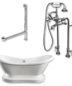 68" Acrylic Double Slipper Pedestal Tub, Freestanding Telephone Plumbing