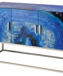 34?Blue and White Rectangular Five-O 3-Door Cabinet