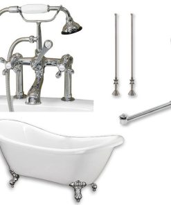 68" Double Slipper Tub, Deckmount British Telephone Plumbing 6" Risers