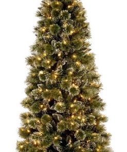 7.5' Glittery Bristle Pine Slim Hinged Tree With 600 Soft White LED Lights
