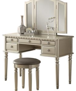 Vanity Set With Stool, Silver