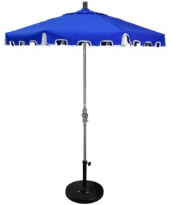 7.5' Hammertone Gray Greek Key Patio Umbrella With Ribs and Tassels, Blue