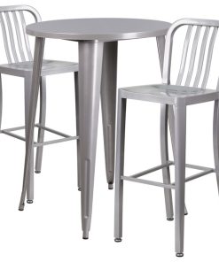 3-Piece 30" Round Metal Bar Set, Silver