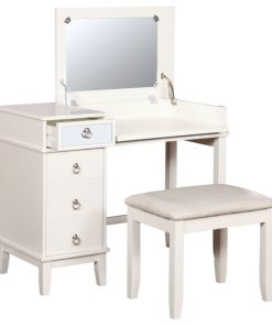Wooden Vanity Set with Flip Top Mirror and Stool, White