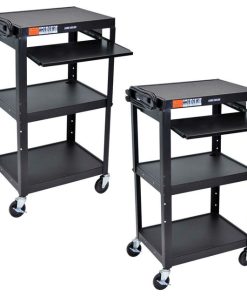 3 Shelves Adjustable Height Multipurpose Steel A/V Utility Cart and Pullout Tray