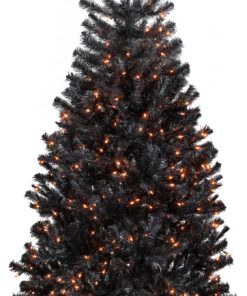 6ft Pre-Lit Black Noble Spruce Artificial Halloween Tree Orange Lights