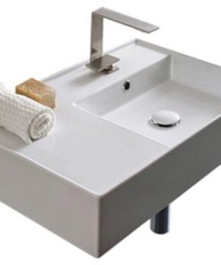 24" Ceramic Wall Mounted or Vessel Sink With Counter Space, 1-Hole