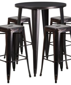 5-Piece 30" Round Metal Bar Set, Black/Antique Gold