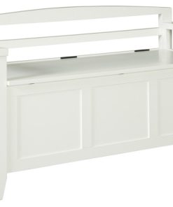 Transitional Style Wooden Bench with Lift Top Seat, White