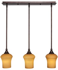 3-Light Mini Pendant, Bronze, 5.5" Zilo Cayenne Linen Glass